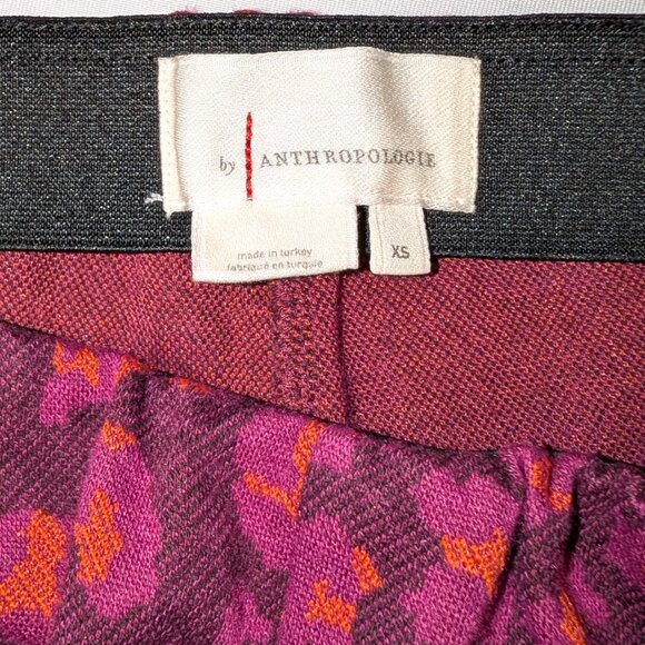 Anthropologie | Plum Knit Flare Pants with Abstract Floral Print | Size XS - Picture 6 of 15